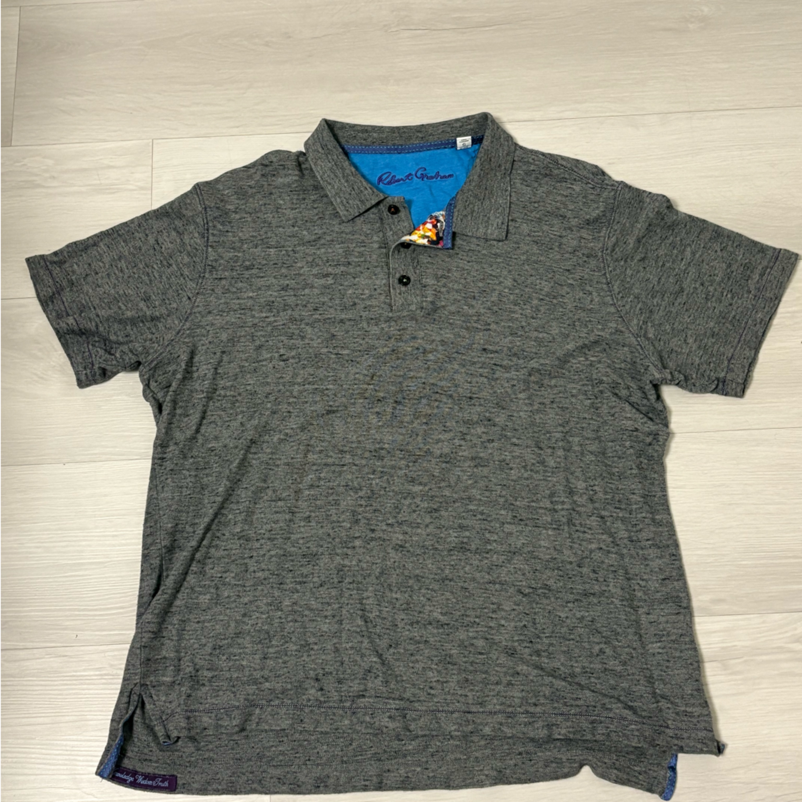 Robert Graham Mens Polo Shirt Large Gray Classic Fit Contrast Trim